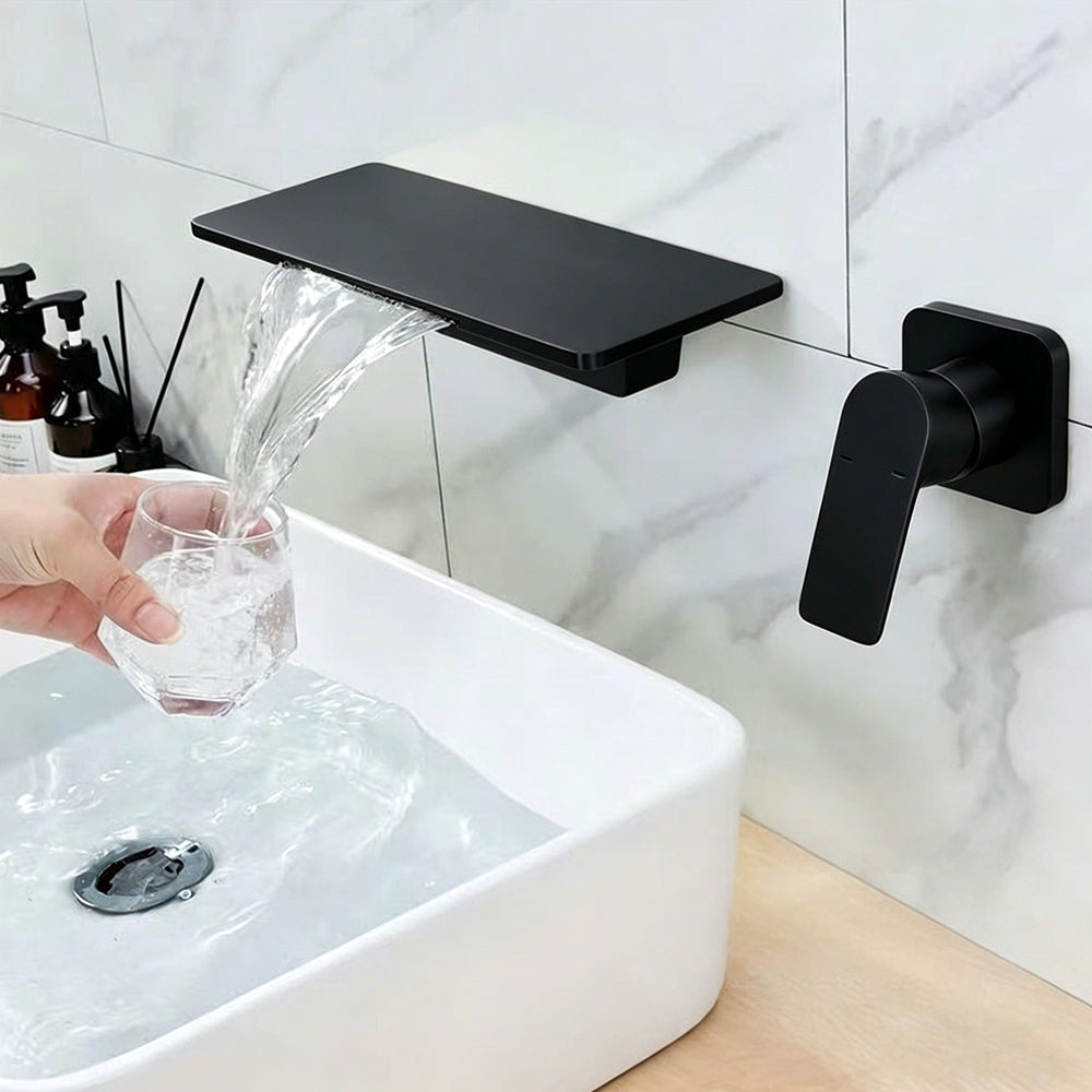 Brass Wall-Mounted Basin Faucet Modern Waterfall Luxury Bathroom Sink Faucet