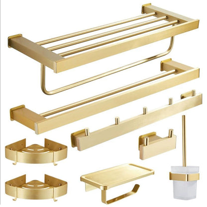 Wall Mounted Bruhsed Gold Bathroom Hardware Set with Towel Rack, Hooks & Toilet Paper Holder