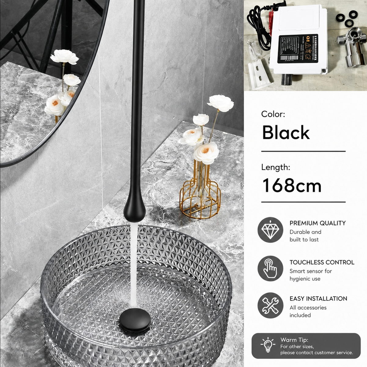 Luxury Smart Sensor Hanging Faucet – Custom Length Touchless Basin Faucet for Modern Bathroom Sink
