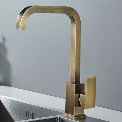 Antique Brass Kitchen Faucet Single Handle Hot and Cold Mixer Tap for Sink