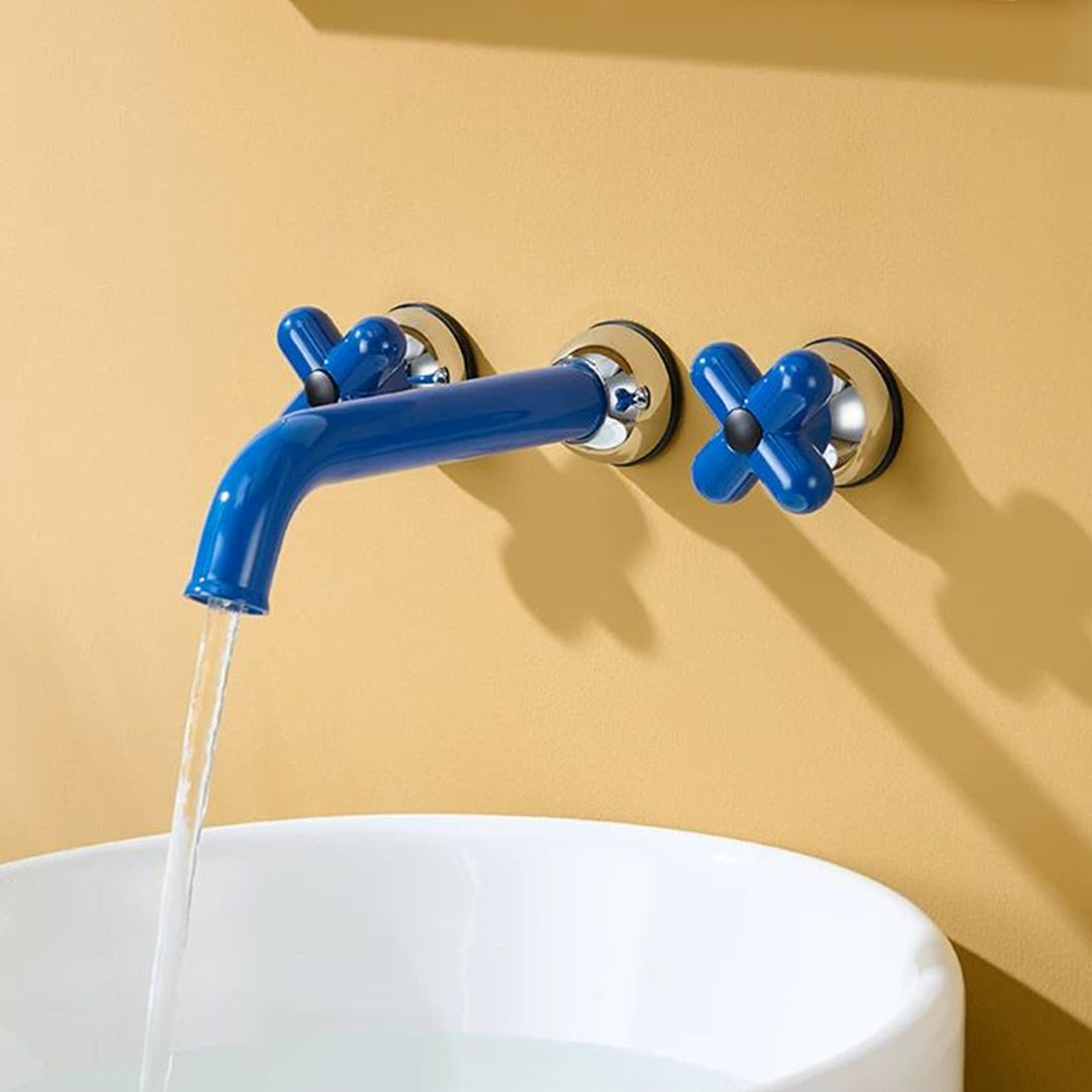 Wall-Mounted Bathroom Sink Faucet with Cross Handles