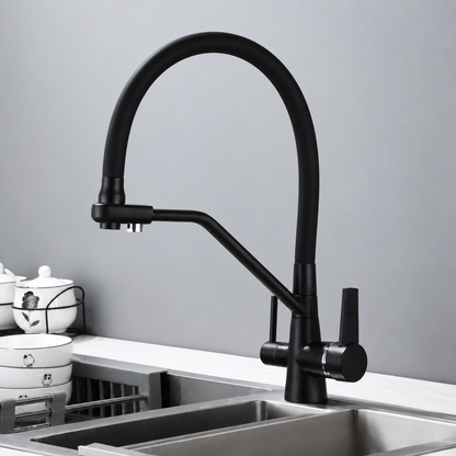 Brass High-Arc 3-Way Kitchen Faucet with Separate Purified Water Outlet