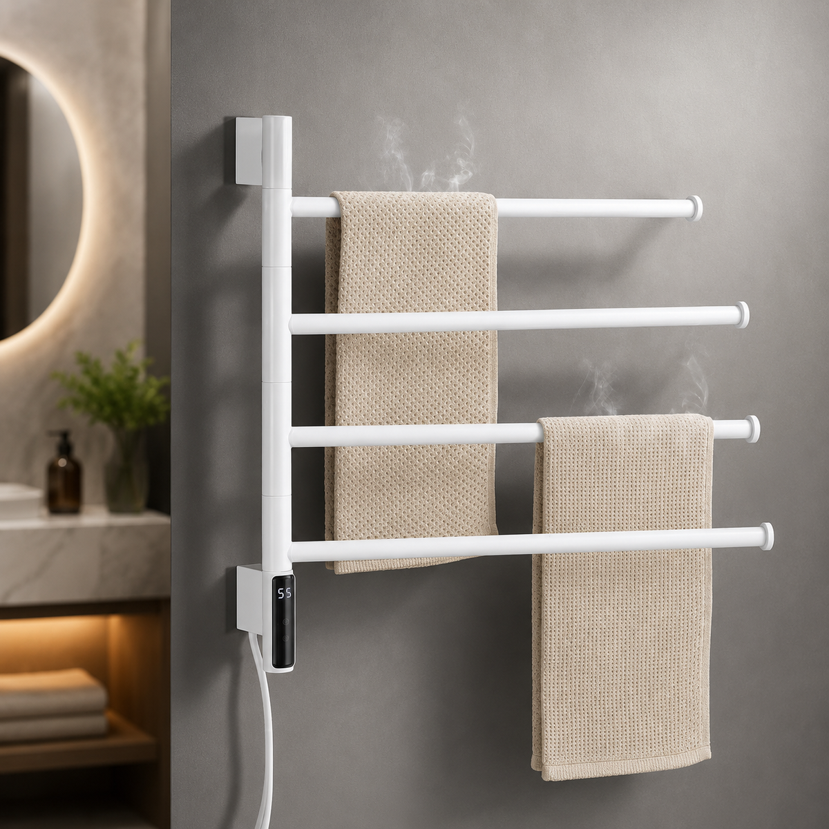 360 swivel electric heated towel rack brushed gold