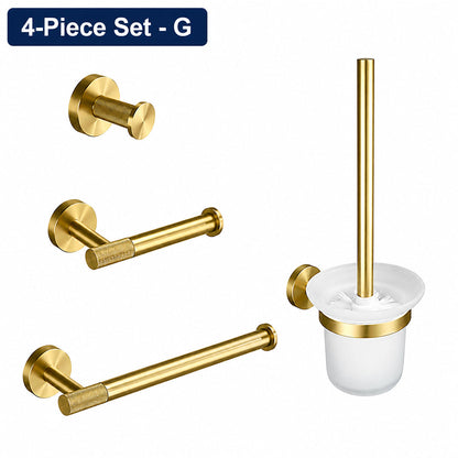 Brushed Gold Wall-Mounted Bathroom Hardware Set with Towel Bars, Shelf & Accessories