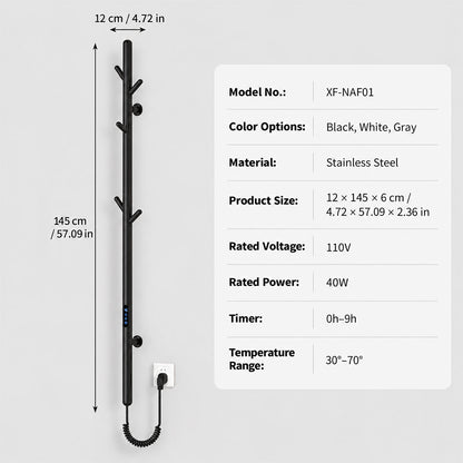 Electric Heated Towel Rack with Hooks, Wall-Mounted Towel Warmer with Touch Control