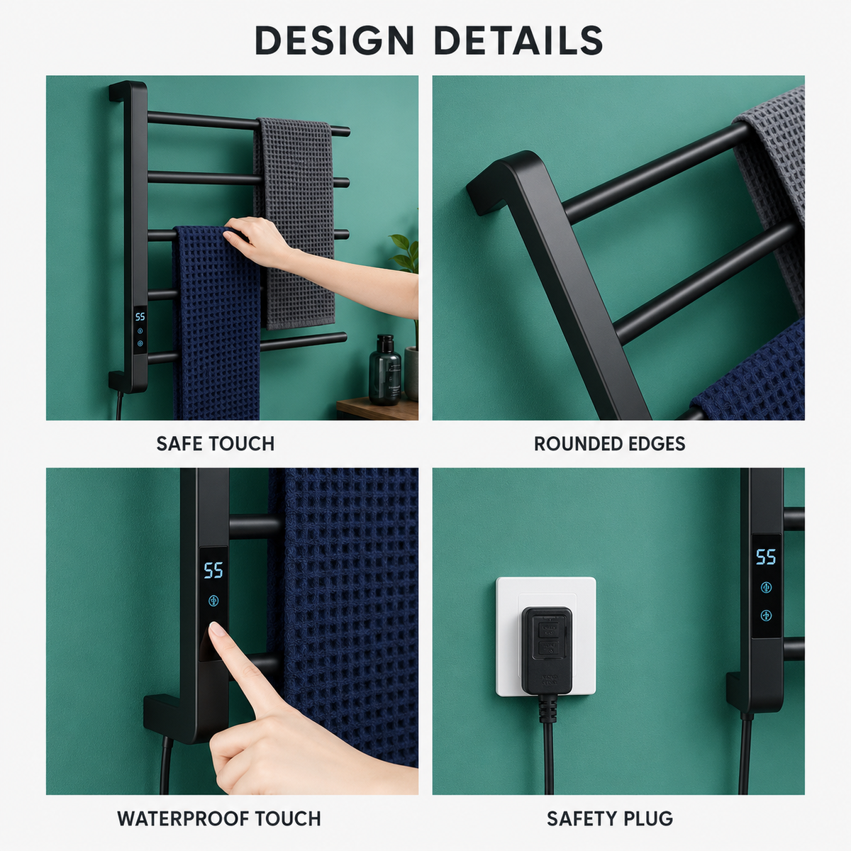 BathLivo 5 Bars Heated Towel Rack for Modern Bathrooms Towel Warmers