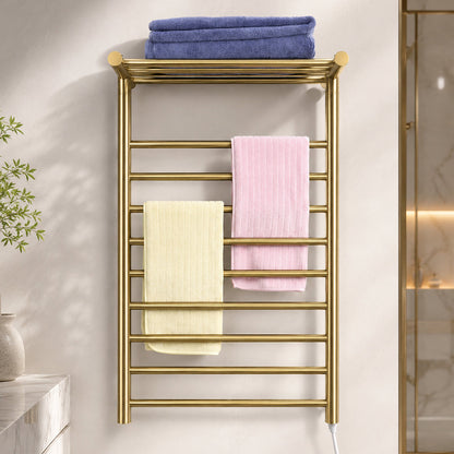 Wall-Mounted Stainless Steel Electric Heated Towel Rack with Top Shelf