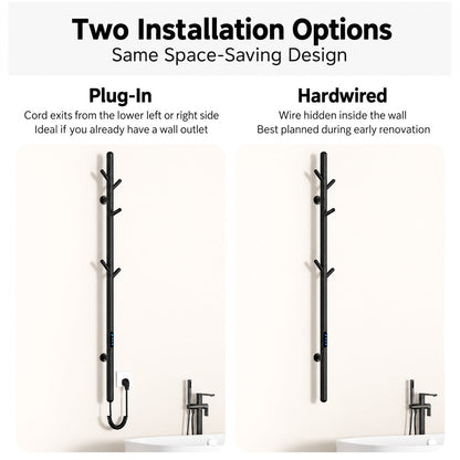 Electric Heated Towel Rack with Hooks, Wall-Mounted Towel Warmer with Touch Control