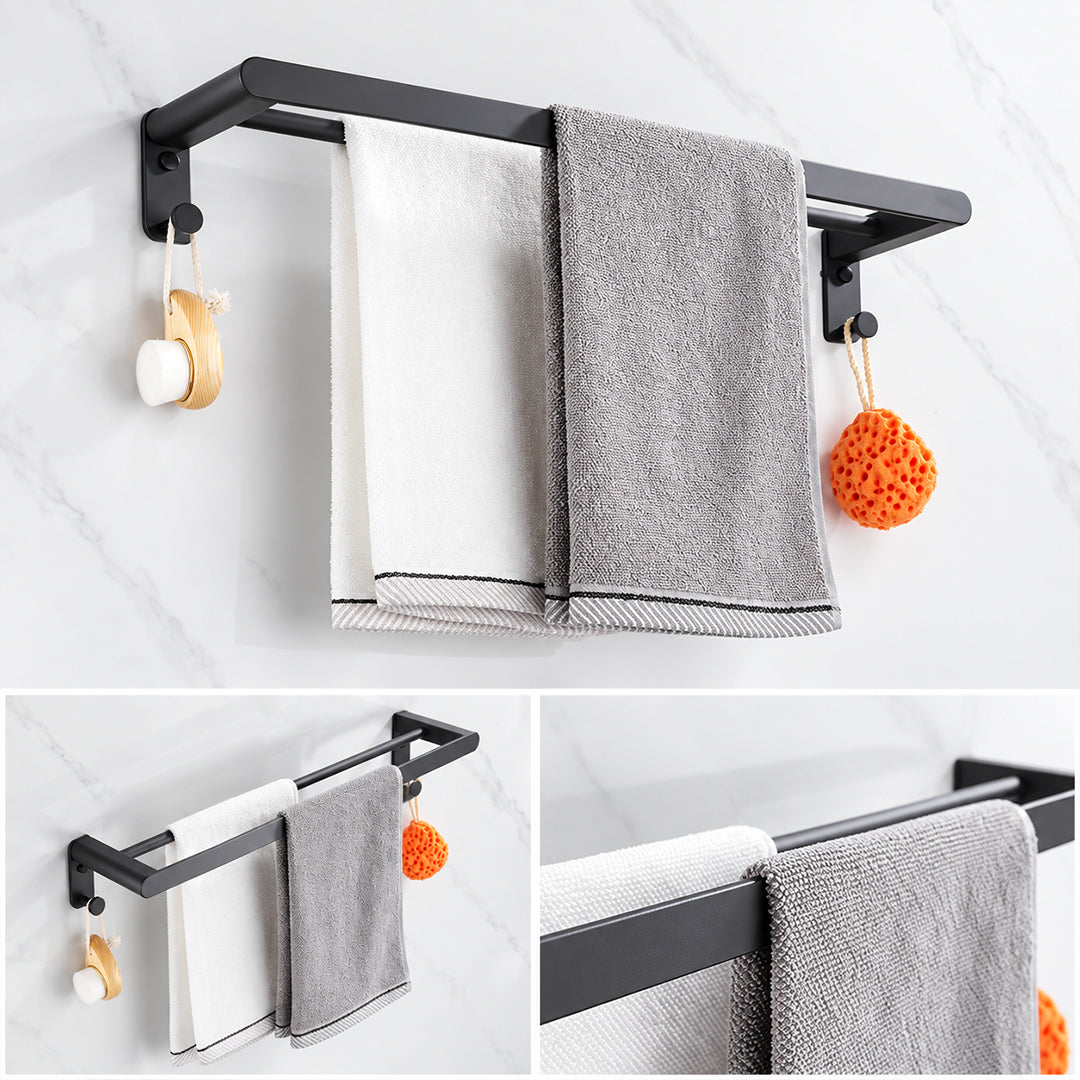 Black Wall-Mounted Bathroom Hardware Set with Towel Racks, Corner Shelves & Toilet Accessories