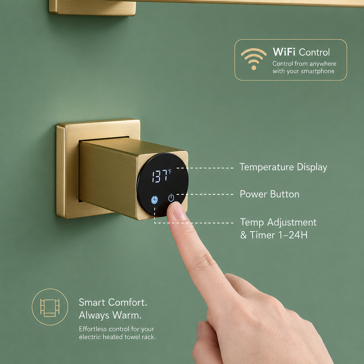 Swivel Electric Heated Towel Rack with Smart Timer