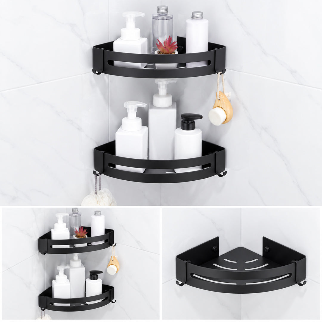 Black Wall-Mounted Bathroom Hardware Set with Towel Racks, Corner Shelves & Toilet Accessories