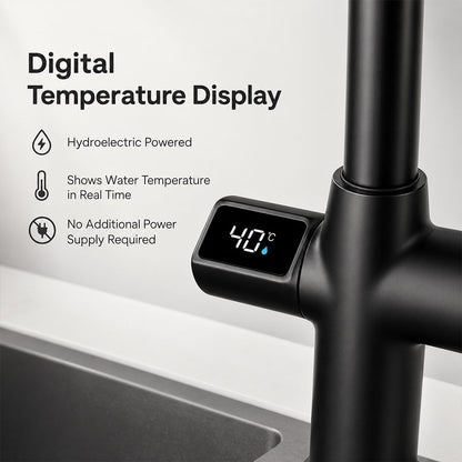 Digital Display Pull-Out Kitchen Faucet with 3 Spray Modes