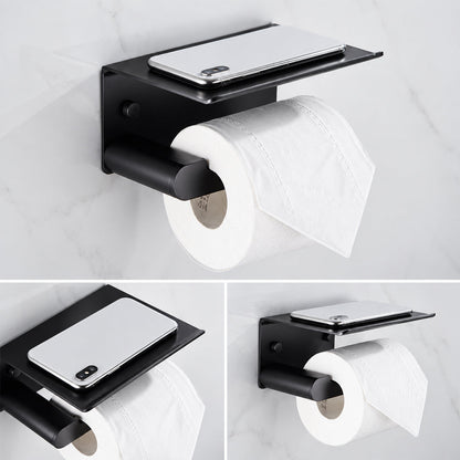 Black Wall-Mounted Bathroom Hardware Set with Towel Racks, Corner Shelves & Toilet Accessories