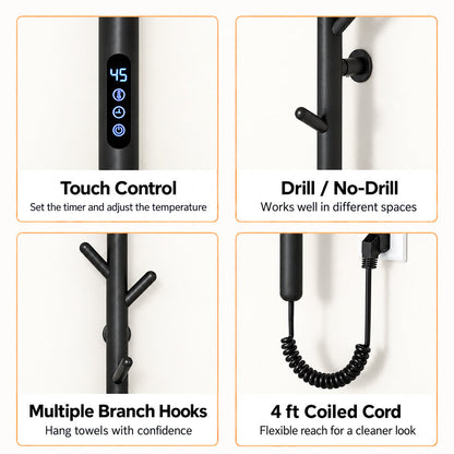 Electric Heated Towel Rack with Hooks, Wall-Mounted Towel Warmer with Touch Control