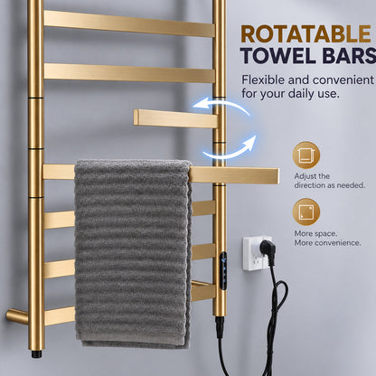 Electric Heated Towel Rack with Top Shelf & Rotating Bars – Plug-In Towel Warmer