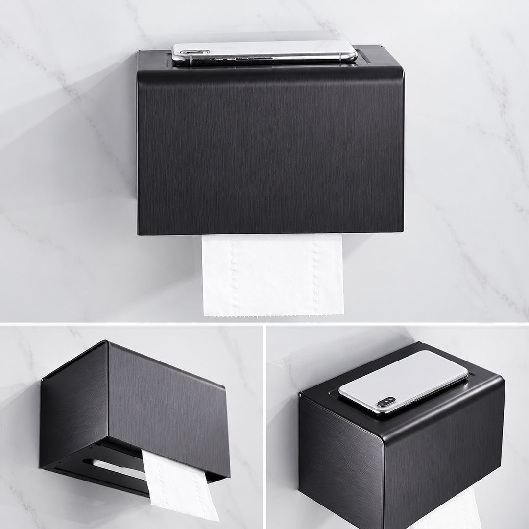 Black Wall-Mounted Bathroom Hardware Set with Towel Racks, Corner Shelves & Toilet Accessories