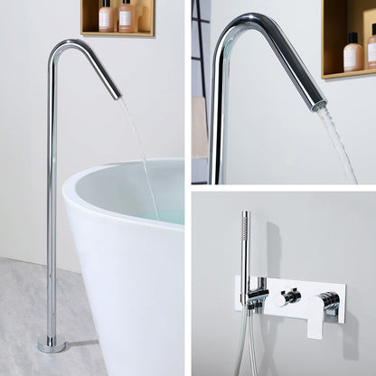 Concealed Installation Floor-Mounted Bathtub Faucet with Handheld Shower