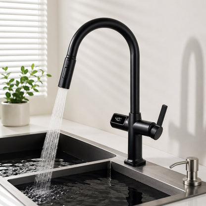 Digital Display Pull-Out Kitchen Faucet with 3 Spray Modes