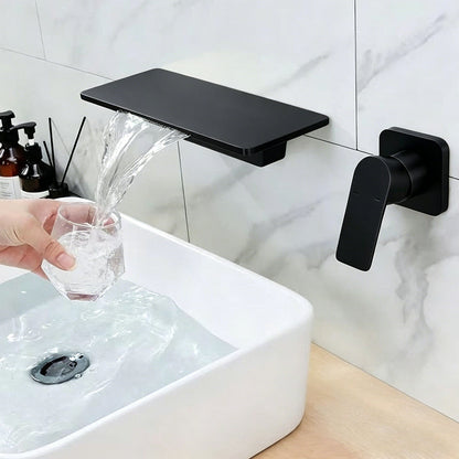 Brass Wall-Mounted Basin Faucet  Modern Waterfall Luxury Bathroom Sink Faucet