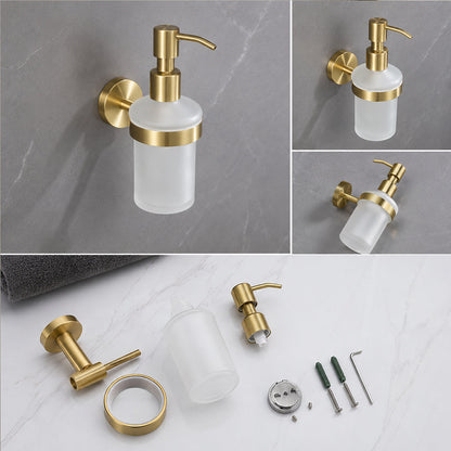 Brushed Gold Wall-Mounted Bathroom Hardware Set with Towel Bars, Shelf & Accessories