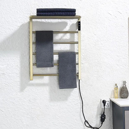 Wall Mounted Heated Towel Rack with Top Shelf, Timer & Temperature Control