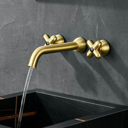 Wall-Mounted Bathroom Sink Faucet with Cross Handles
