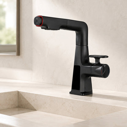 Digital Display Pull-Out Bathroom Sink Faucet with Dual Spray Modes