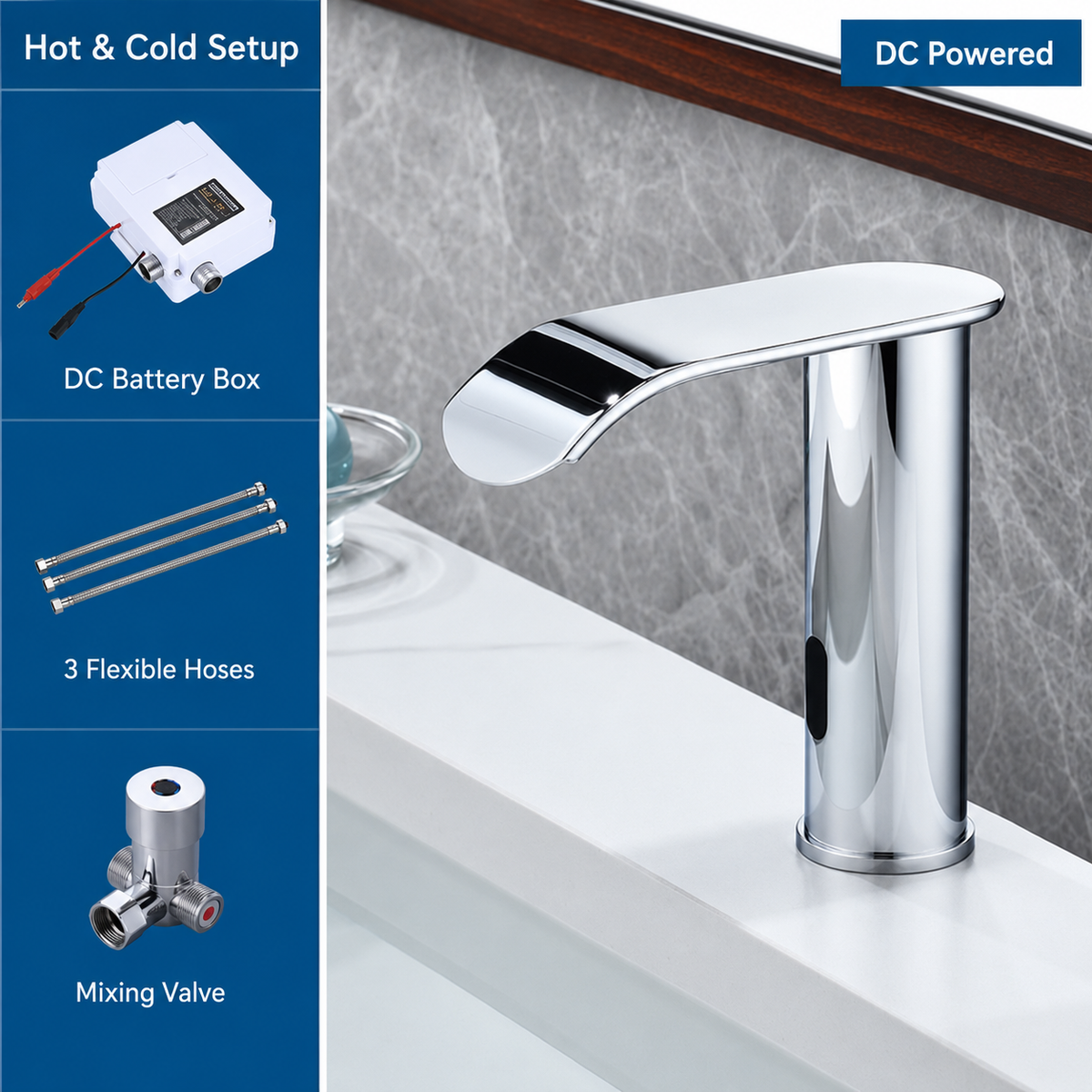 Touchless Sensor Waterfall Bathroom Faucet Basin Faucet