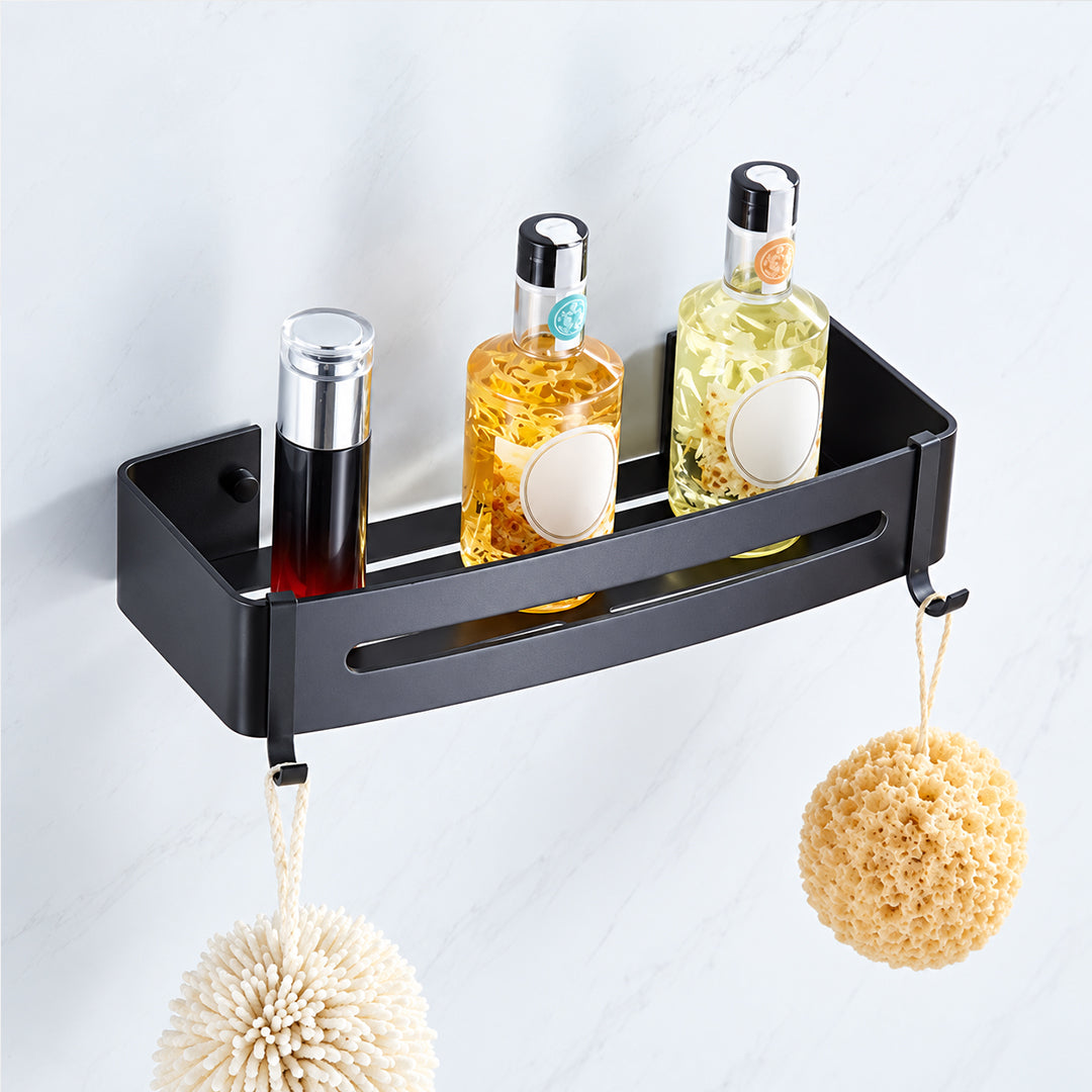 Black Wall-Mounted Bathroom Hardware Set with Towel Racks, Corner Shelves & Toilet Accessories